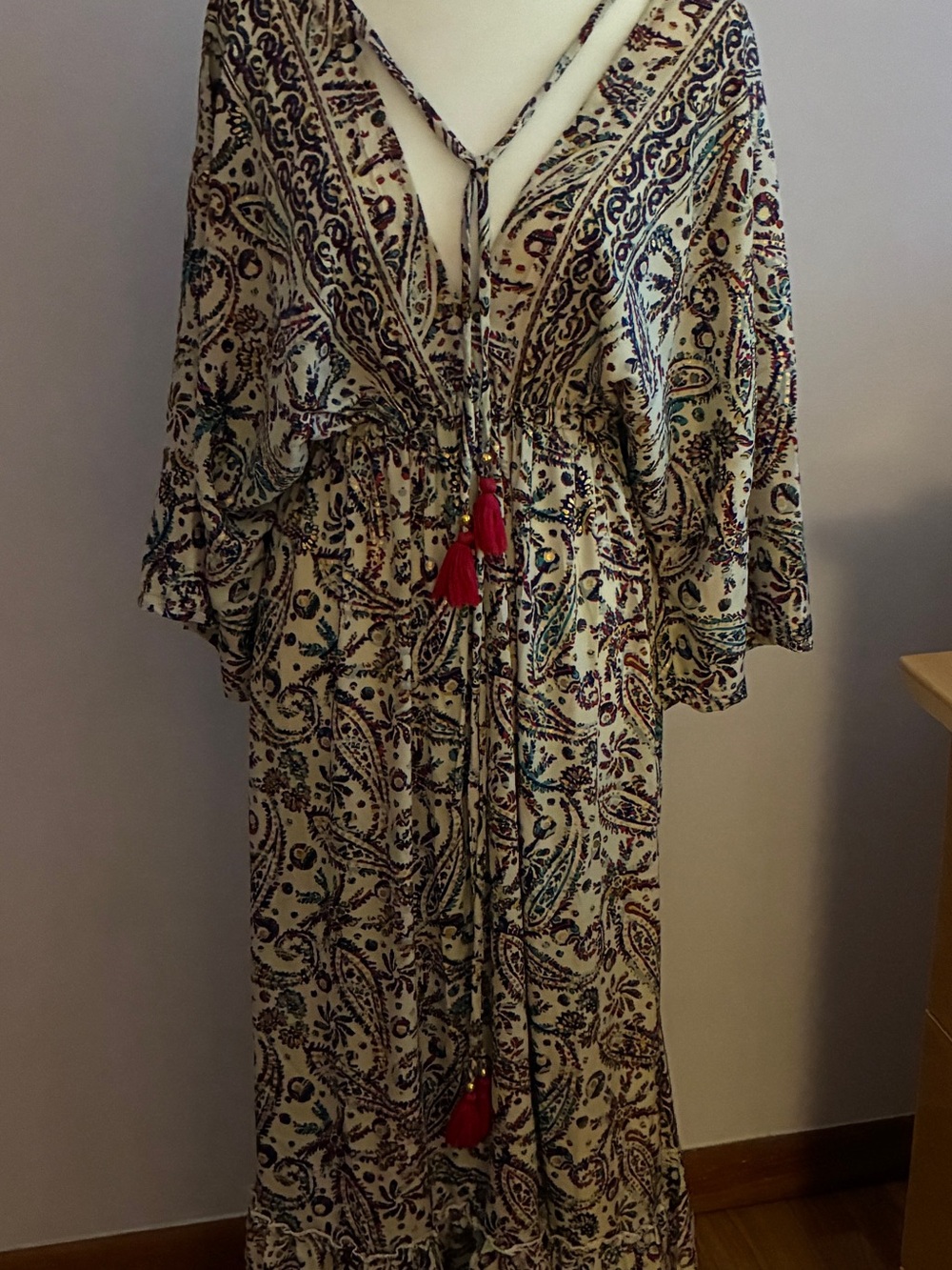 Boho Paisley Maxi Dress with Tassel Tie
